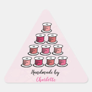 Handmade by cotton reel pink paper triangle sticker