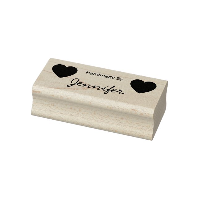 Handmade By Cursive Script Name Two Hearts Rubber Stamp (Stamp)
