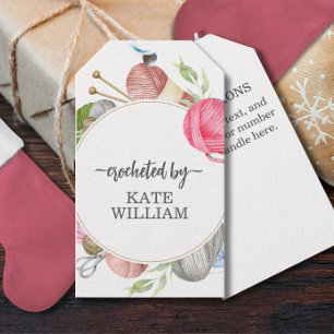 Handmade by Custom Name Watercolor Yarn Gift Tags