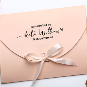Handmade by (custom text) + name, feminine self-inking stamp