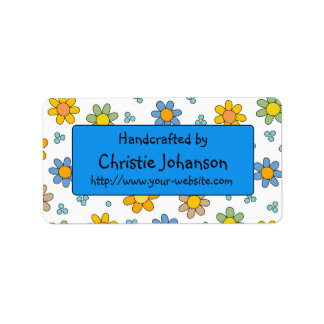 Handmade by - cute, colourful trendy doodle flower label