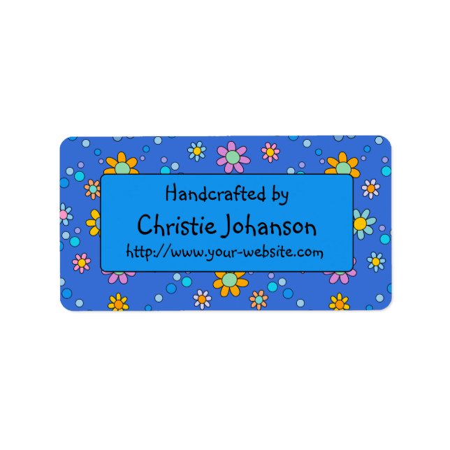 Handmade by - cute, colourful trendy doodle flower label (Front)