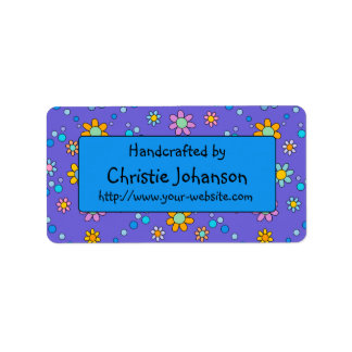 Handmade by - cute, colourful trendy doodle flower label