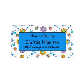 Handmade by - cute, colourful trendy doodle flower label