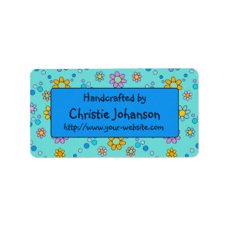 Handmade by - cute, colourful trendy doodle flower label