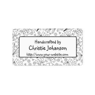 Handmade by - cute, trendy doodle flowers label