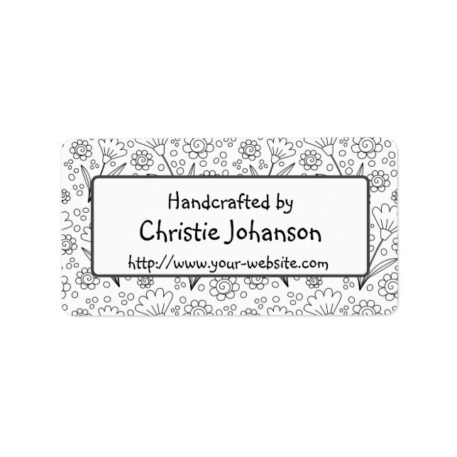 Handmade by - cute, trendy doodle flowers label (Front)