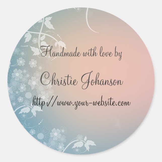 Handmade by - floral design classic round sticker (Front)