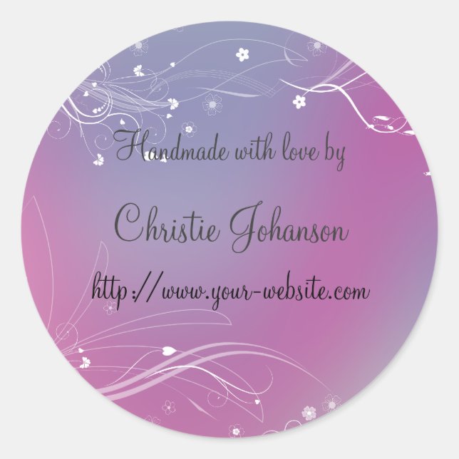 Handmade by - floral design classic round sticker (Front)