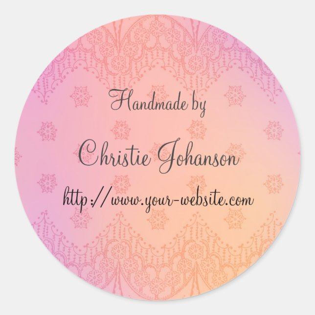 Handmade by - floral design classic round sticker (Front)