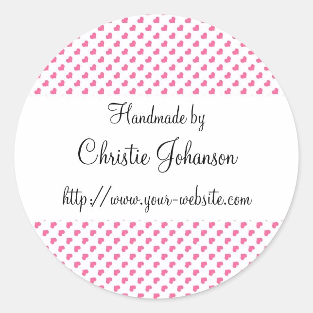 Handmade by - hearts design classic round sticker (Front)