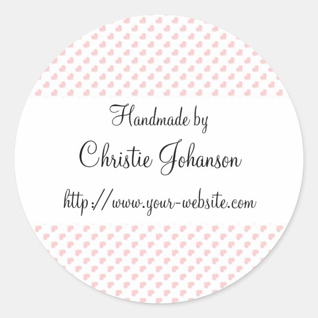 Handmade by - hearts design classic round sticker (Front)
