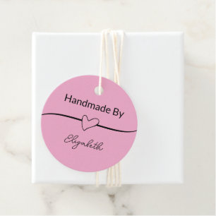 Handmade By Name Script Heart Light Pink Thank You Favour Tags