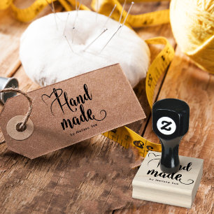 Handmade By Script Heart Needle Calligraphy Rubber Stamp