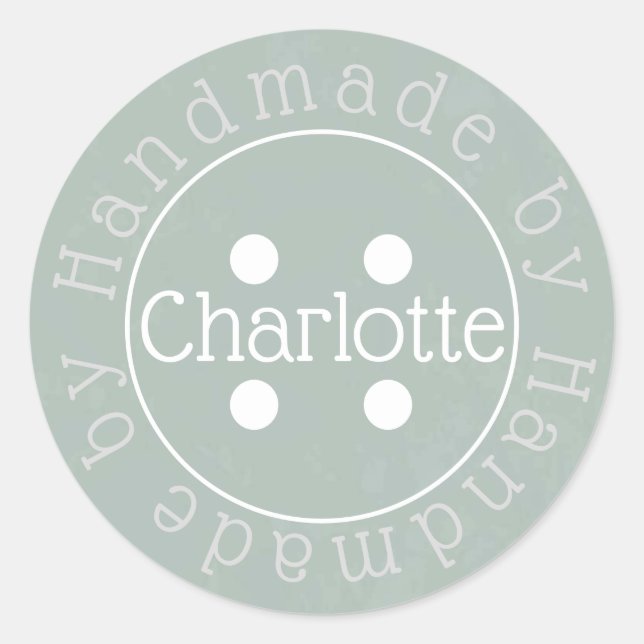 Handmade by sewing button paper sticker (Front)