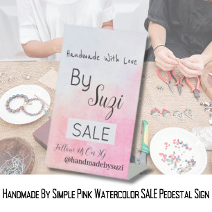 Handmade By Simple Pink Watercolor SALE Pedestal Sign