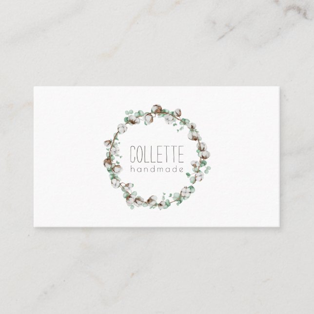 Handmade By Simple Rustic Wreath Logo Business Business Card (Front)