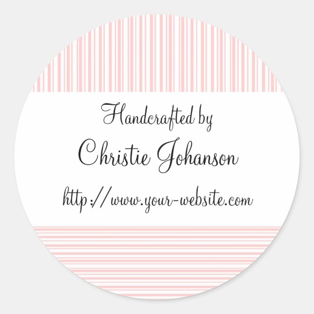 Handmade by - stripes design classic round sticker (Front)