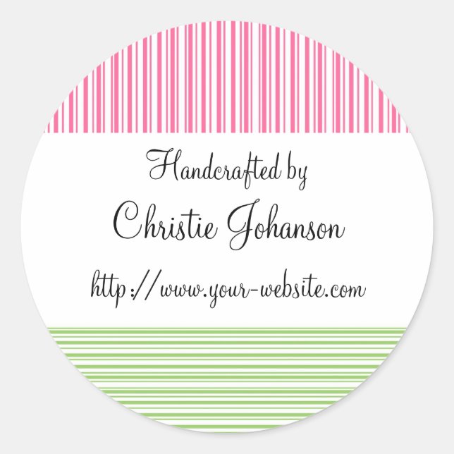 Handmade by - stripes design classic round sticker (Front)