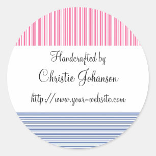 Handmade by - stripes design classic round sticker