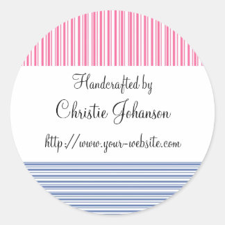 Handmade by - stripes design classic round sticker