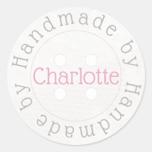 Handmade by white sewing button paper sticker