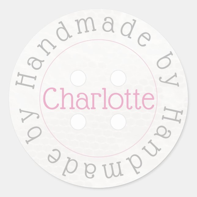 Handmade by white sewing button paper sticker (Front)
