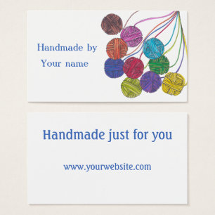 Handmade by (your name), balls of yarn, on white