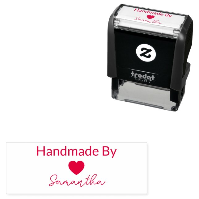 Handmade By Your Name Cursive Script with Heart Self-inking Stamp (In Situ)
