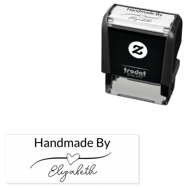 Handmade By Your Name in Script with Heart Self-inking Stamp (In Situ)