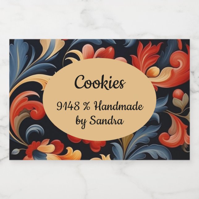 Handmade by yourname Rosepaint Rosemaling 1 of 6 Food Label (Single Label)