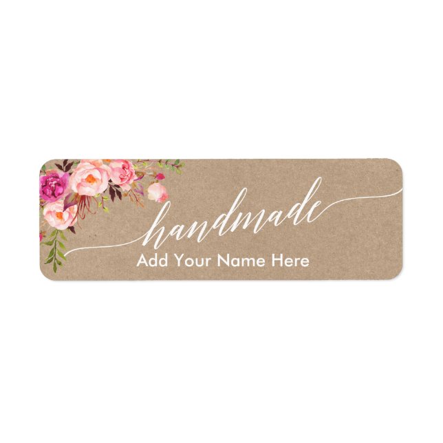 Handmade Calligraphy Pink Floral Kraft Small (Front)