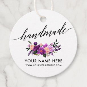 Handmade Calligraphy Purple Floral R Favour Tags