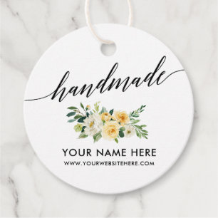 Handmade Calligraphy Yellow White Floral R Favour Tags