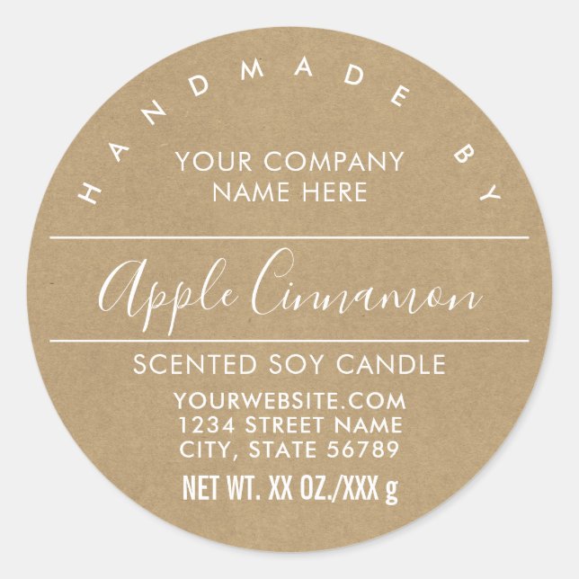 Handmade Candle or Soap Kraft Look Product Label (Front)