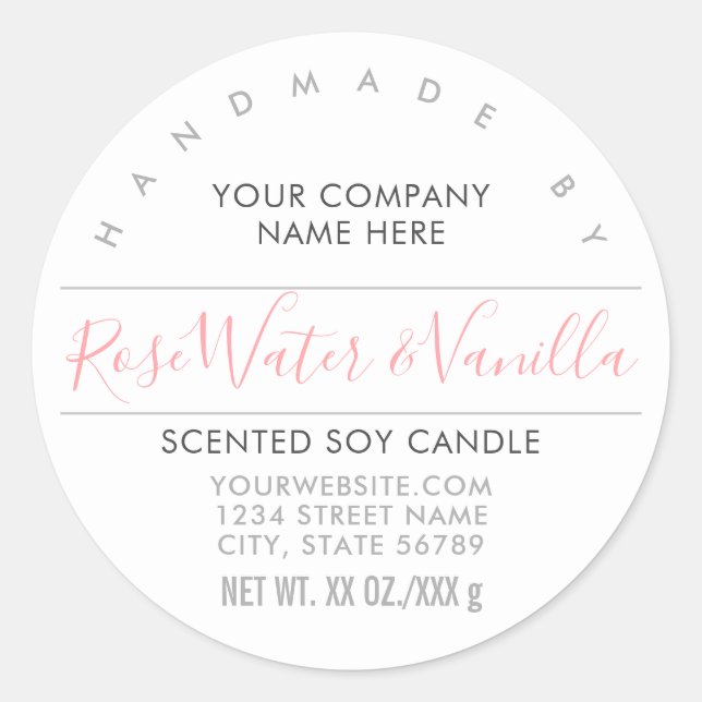 Handmade Candle or Soap Rose Pink Product Label (Front)