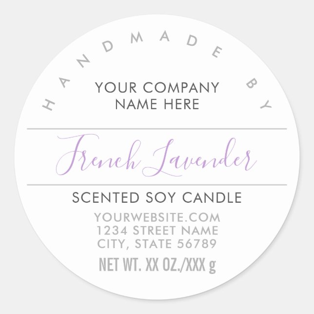Handmade Candle Soap Purple Lavender Product Label (Front)
