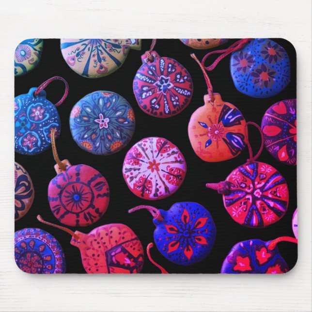 Handmade Ceramic Ornaments On a Computer Laptop Mouse Mat (Front)