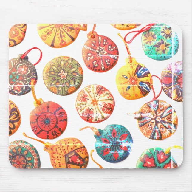 Handmade Ceramic Ornaments On a Computer Laptop Mouse Mat (Front)