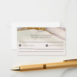 Handmade Chic Alcohol Ink Gold Wedding RSVP Card