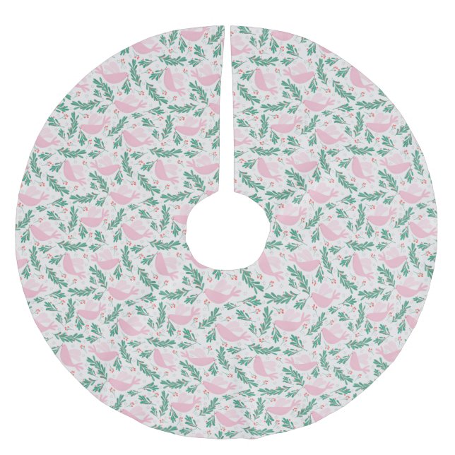 Handmade Christmas Dove of Peace Olive Branch Brushed Polyester Tree Skirt (Front)