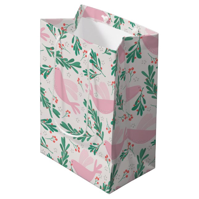 Handmade Christmas Dove of Peace Olive Branch Medium Gift Bag (Front Angled)