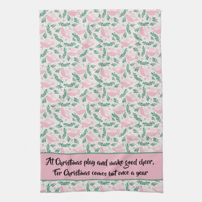 Handmade Christmas Dove of Peace Olive Branch Tea Towel (Vertical)