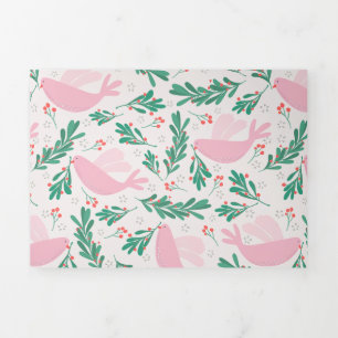 Handmade Christmas Dove of Peace Olive Branch Tri-Fold Holiday Card