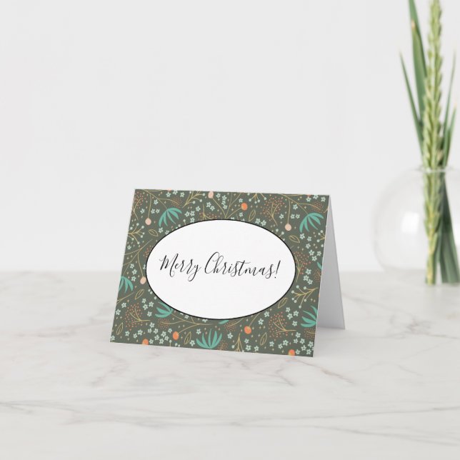 Handmade Colourful Christmas Floral Note Card (Front)