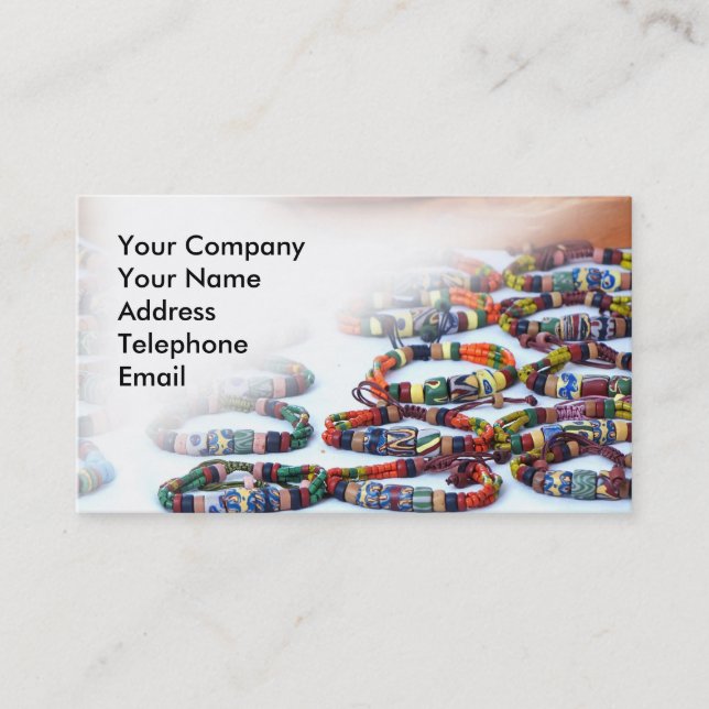 Handmade Colourful Glass Beads Bracelets Business Card (Front)