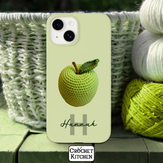 Handmade Craft Green Crochet Apple Monogram Name  Case-Mate iPhone 14 Case