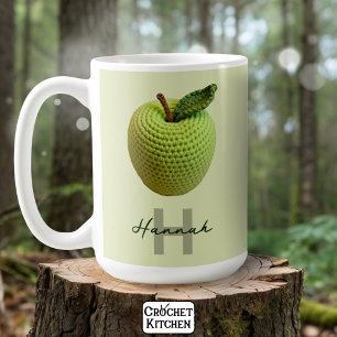Handmade Craft Green Crochet Apple Monogram Name  Coffee Mug