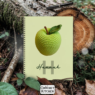 Handmade Craft Green Crochet Apple Monogram Name  Notebook