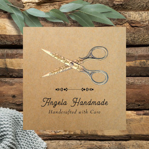 Handmade Craft Scissors QR Code Square Business Card